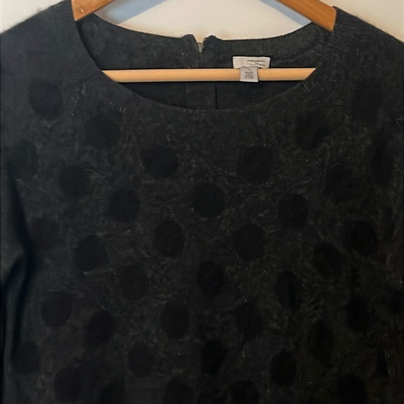 Halogen 100% Cashmere Black & Charcoal Gray Polka Dot Sweater w Zip Back Sz S - Picture 2 of 9